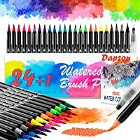 Dapzon Rotuladores Acuarelables- 24 Bolígrafos de Acuarela con Nylon Punta- 1 Pincel de Agua y 8 Bloc Dibujo…